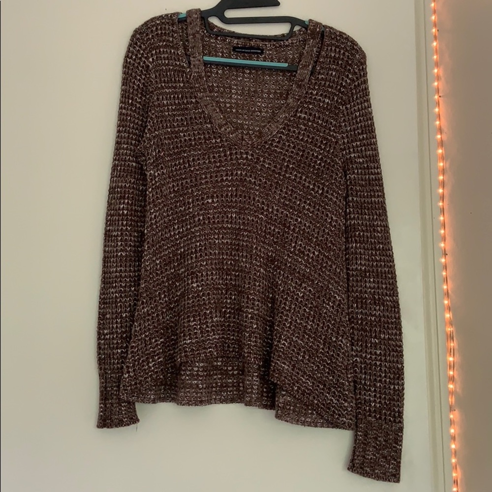 Brown V-neck sweater